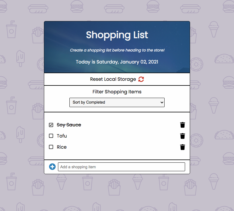 Shopping List Cart Project